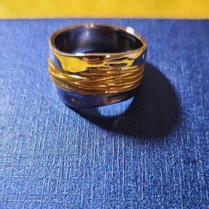 Gold and Silver Two-Tone Ring. B9hemian Style Silver Size 7
